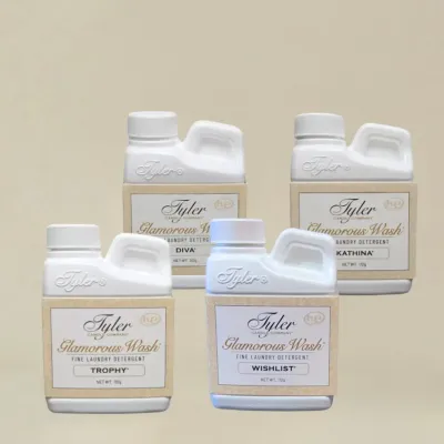 Tyler Glamorous Wash 4-Pack - The Soft Glam Four Tyler Glamorous Wash 4-pack – The Soft Glam Four featuring Diva, Kathina, Trophy, and Wishlist fine laundry detergent bottles