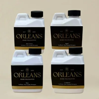 Orleans Nú Wash 4-Pack - The Classic Elegance Four Orleans Home Fragrances Classic Elegance Multi 4‑pack — Fine Linens, Angel, Paris, and Cashmere fine laundry detergent bottle