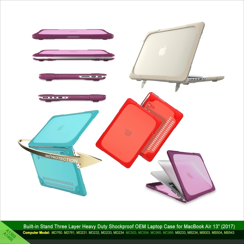 Built-in Stand Three Layer Heavy Duty Shockproof OEM Laptop Case for MacBook Air13” (2017) For: A1369/A1466