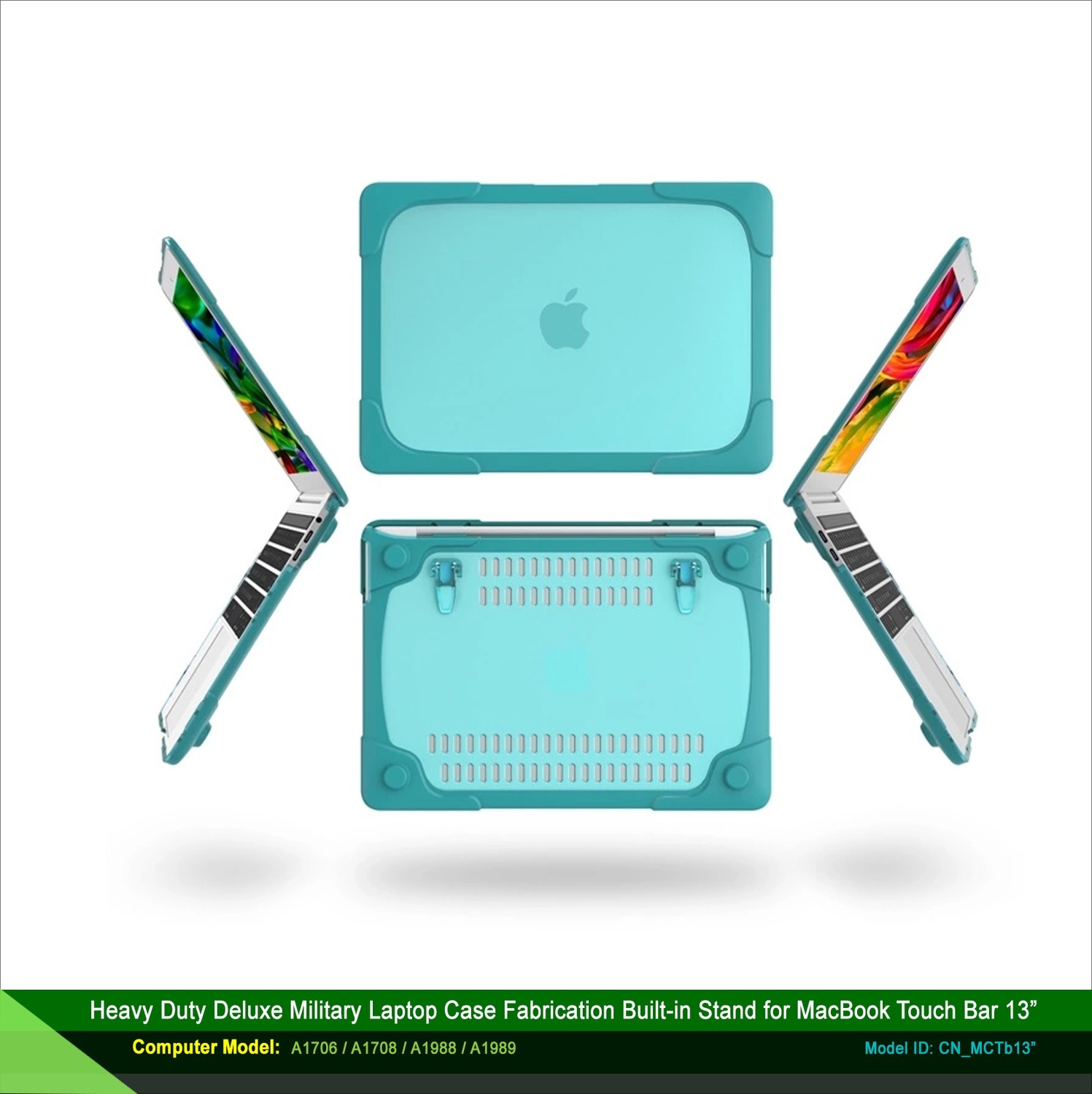 Heavy Duty Deluxe Military Laptop Case Fabrication Built-in Stand for MacBook Touch Bar 13”
For: A1706/A1708/A1988/A1989 Computer Model