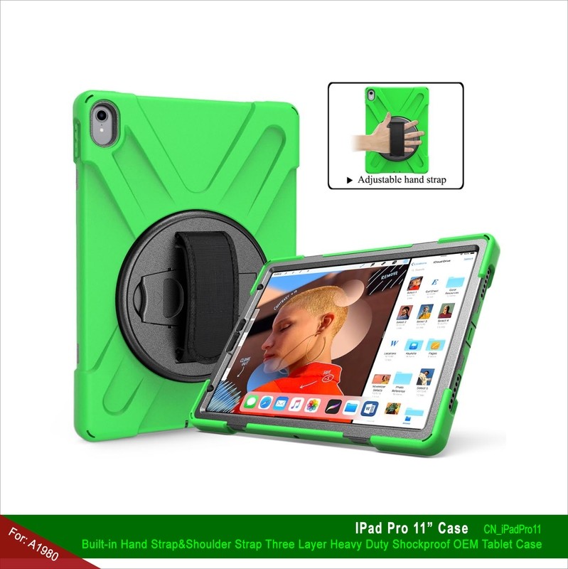 Built-in Hand Strap&amp;Shoulder Strap Three Layer Heavy Duty Shockproof OEM Tablet Case for iPad Pro 11” For: A1980 