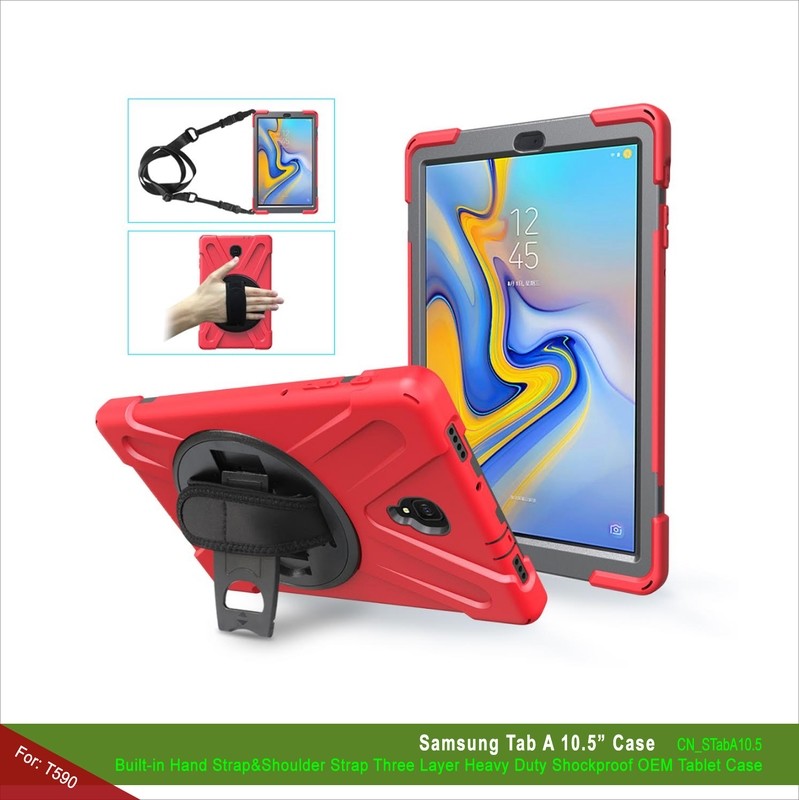Built-in Hand Strap&amp;Shoulder Strap Three Layer Heavy Duty Shockproof OEM Tablet Case for Samsung Tab A 10.5 For: T590