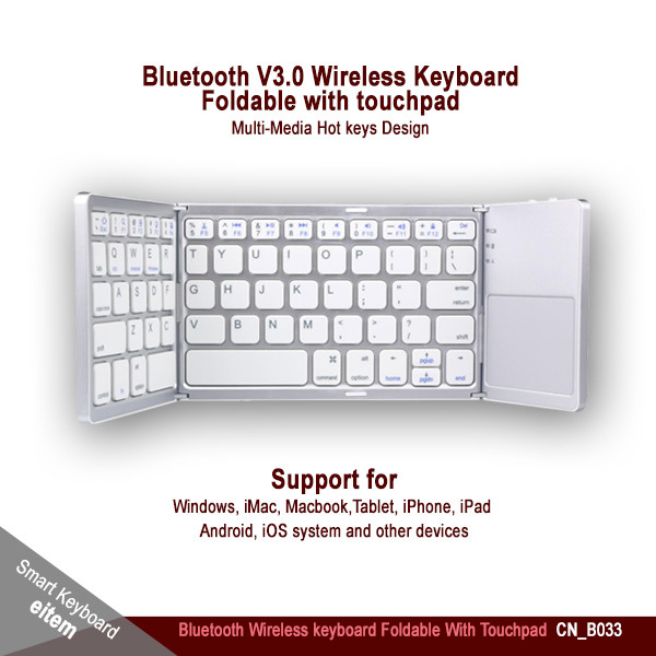 Foldable Bluetooth V3.0 Wireless Multi Channel Keyboard with touchpad