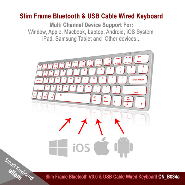 Slim Frame Bluetooth &amp; USB Cable Multi Channel Wired Keyboard