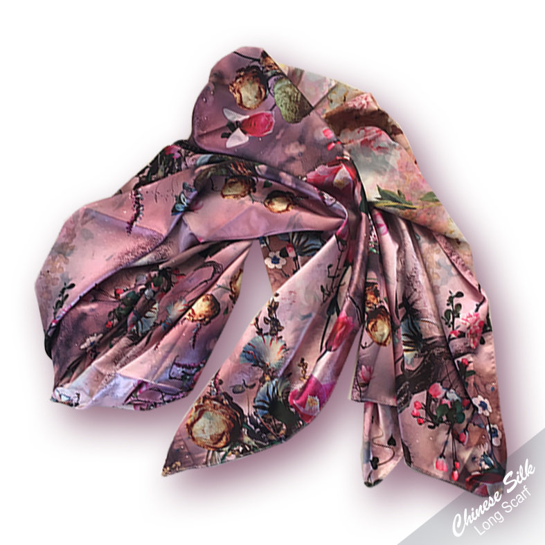 Colourful Flower Silk Long Scarf