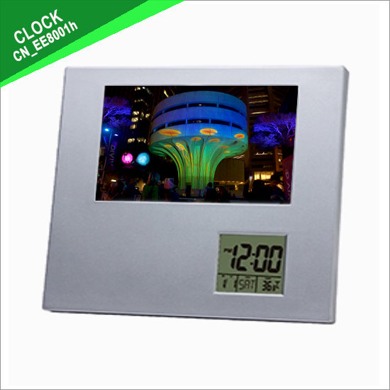 Horizontal photo frame with multifunction digital clock