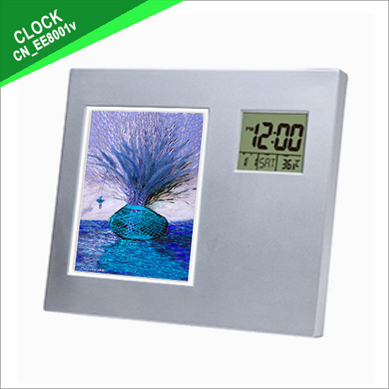 Vertical photo frame with multifunction digital clock