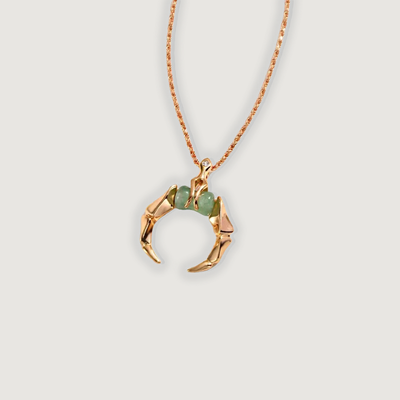 Luxurious gold claw necklace blend vintage horn shapes with a contemporary bamboo segment design, featuring green aventurine and natural pearls, a perfect blend of elegance and symbolism for prosperity and confidence.  