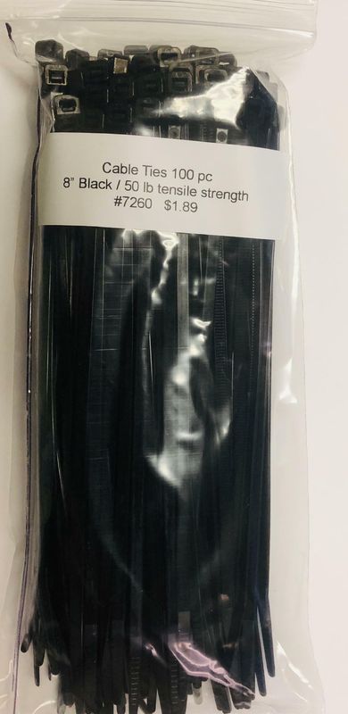 Nylon Zip Ties 50 lb Tensile Strength Black / 100 ct.