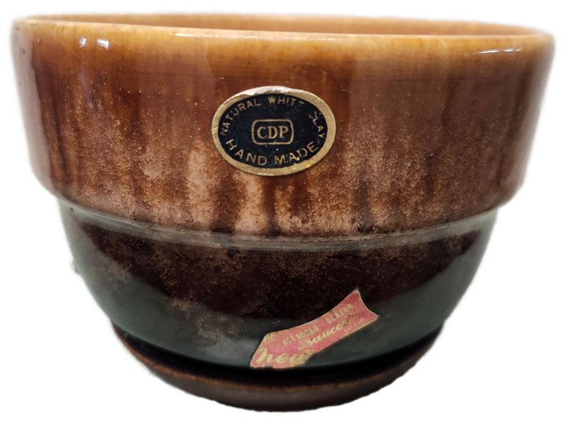 CERAMIC POT 5&quot; W/DRAINAGE - BROWN MARBLE