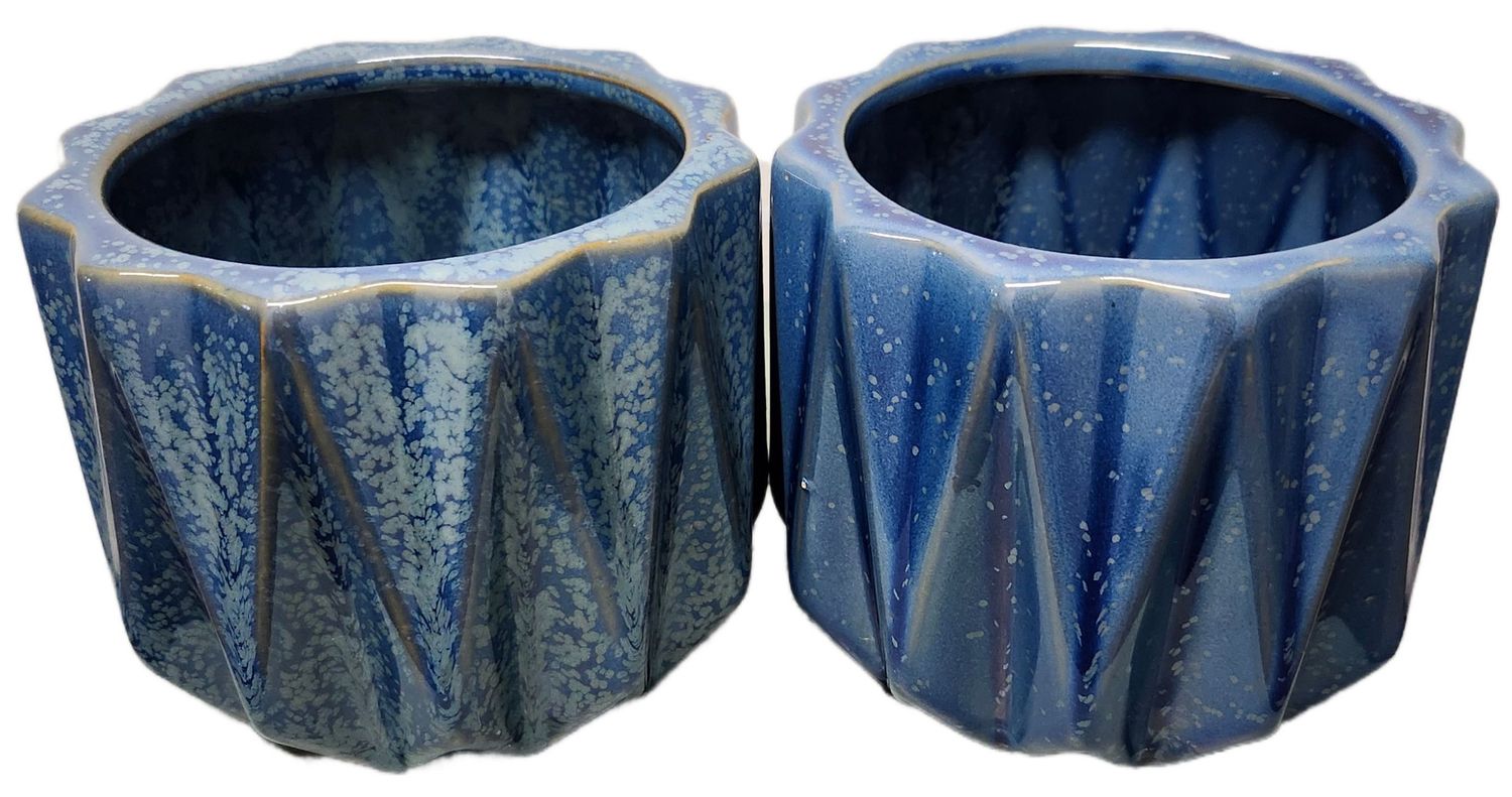 CERAMIC POT 5&quot; W/DRAINAGE - BLUE