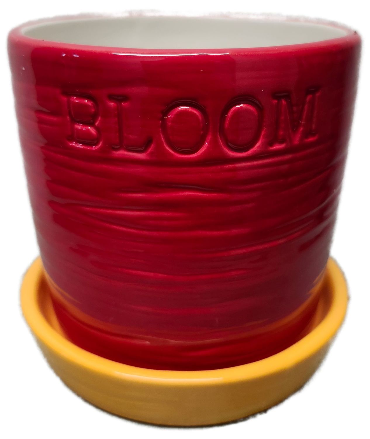 CERAMIC POT W/TRAY 4&quot; - RED/YELLOW BLOOM