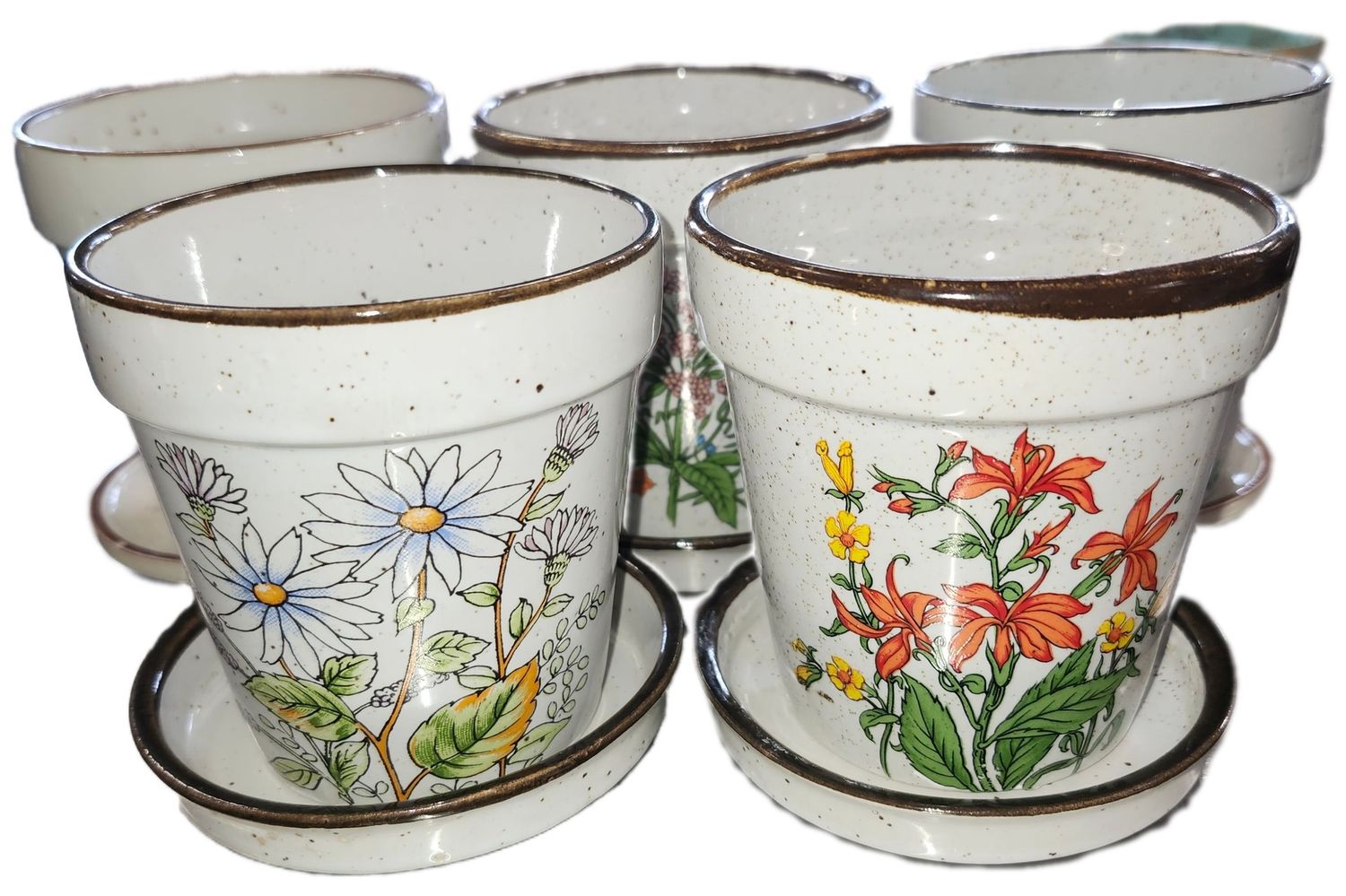 CERAMIC POT 3&quot; W/SAUCER - BROWN FLOWERS