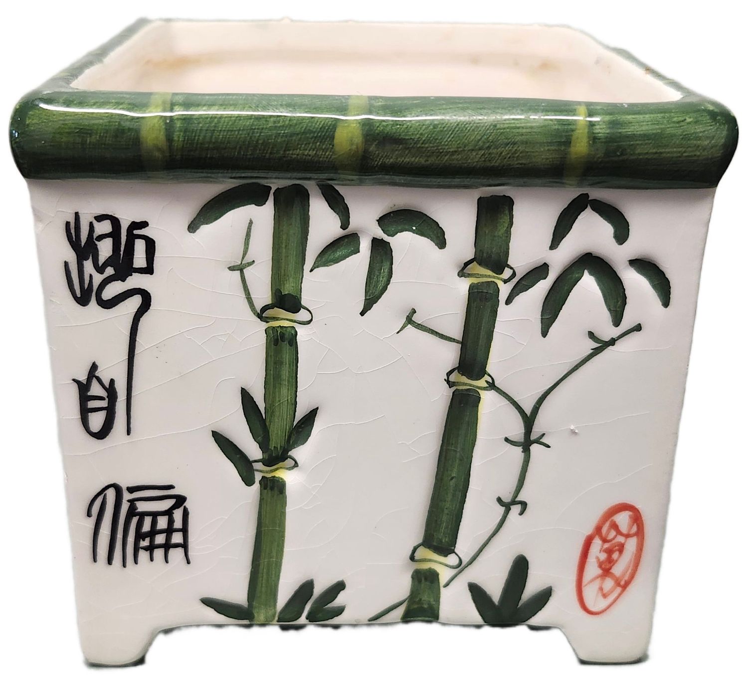 SQUARE CERAMIC POT 4&quot; - BAMBOO