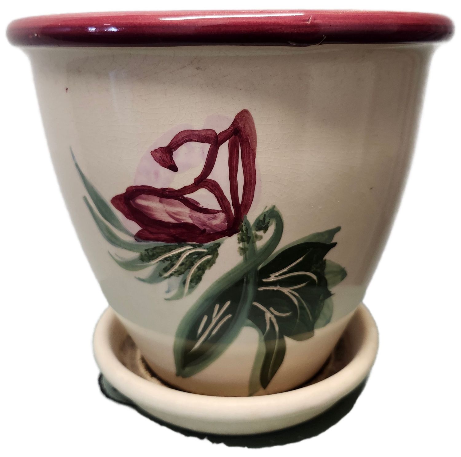 CERAMIC POT 8&quot; W/DRAIN - CREAM ROSE