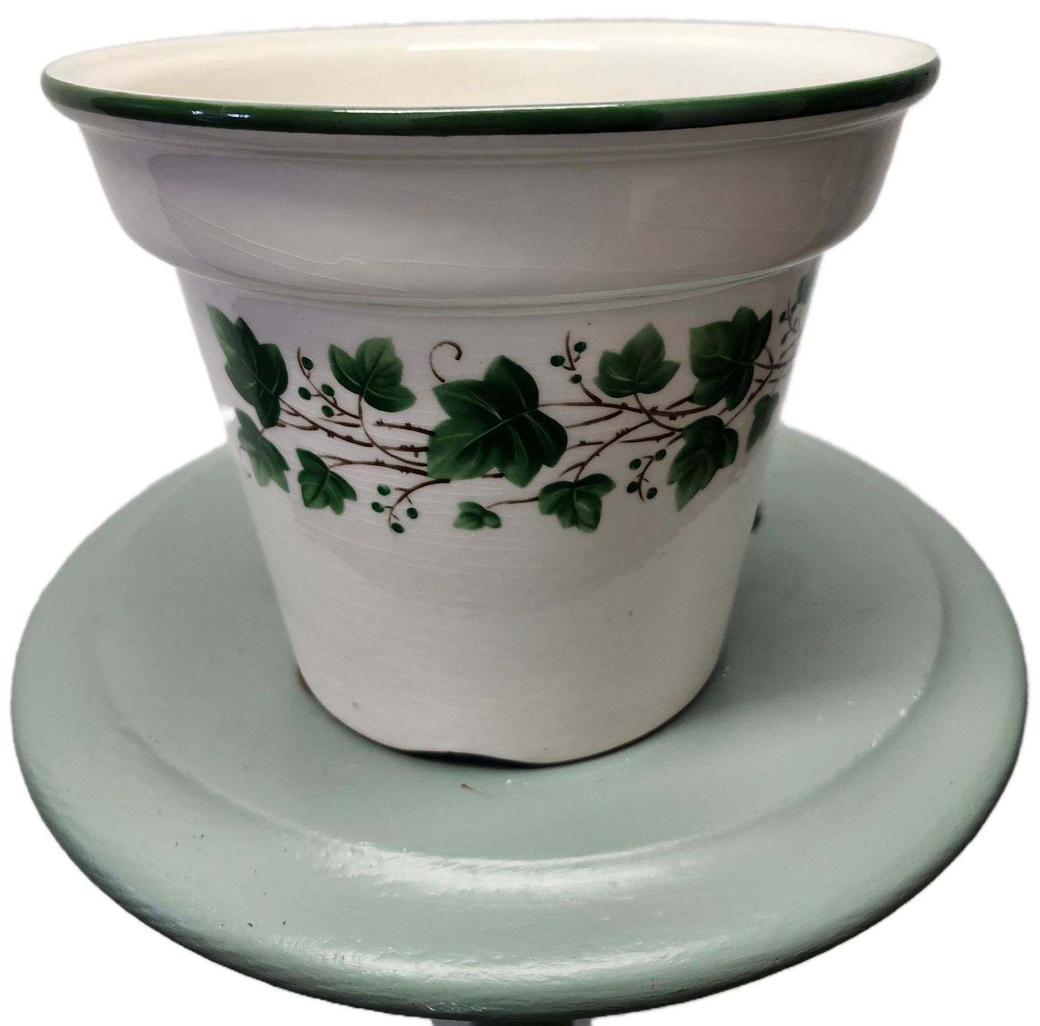 CERAMIC POT 8&quot; W/DRAIN - CREAM IVY