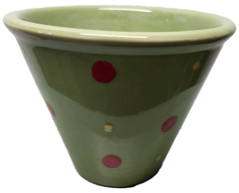 CERAMIC POT 5&quot; - GREEN POLKA DOTS