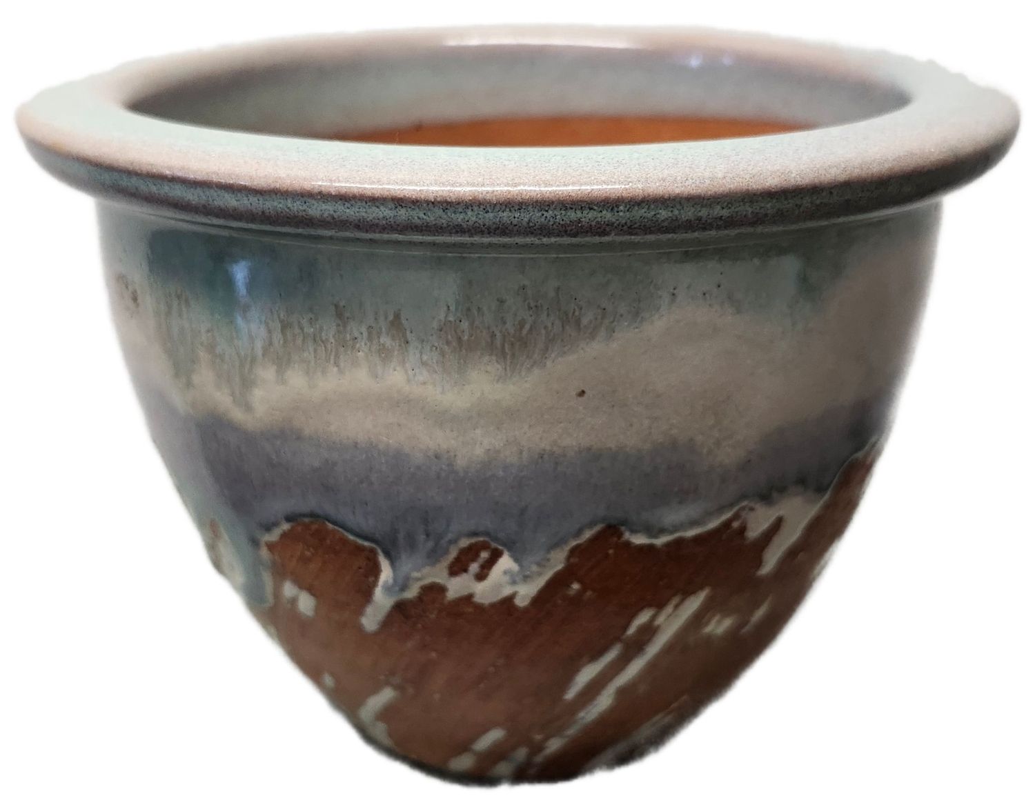 CERAMIC POT 7&quot; W/DRAIN - BLUE GLAZE