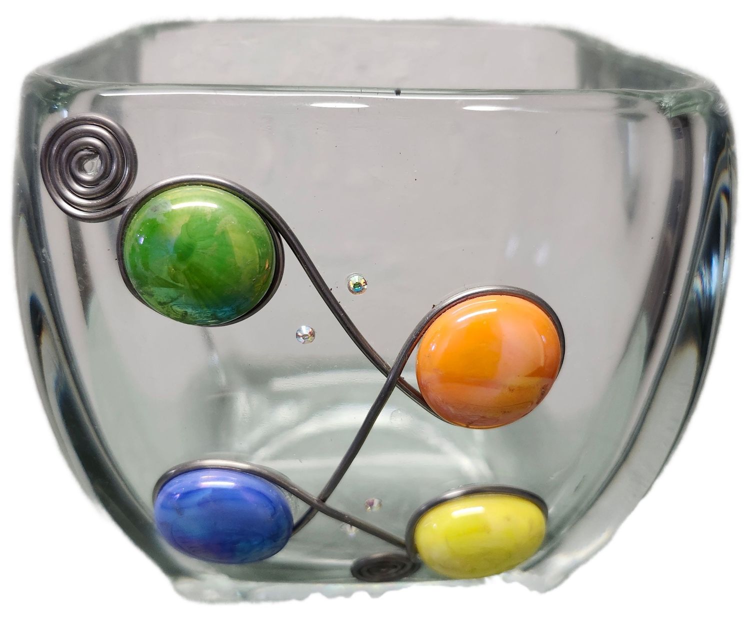SQUARE GLASS VASE 4&quot; - COLORFUL BEADS