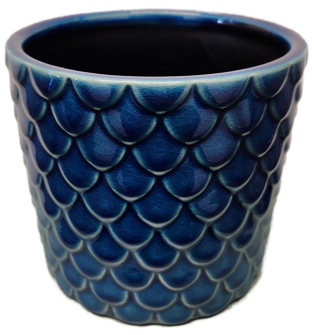 CERAMIC POT 6&quot; W/DRAIN - BLUE SCALES