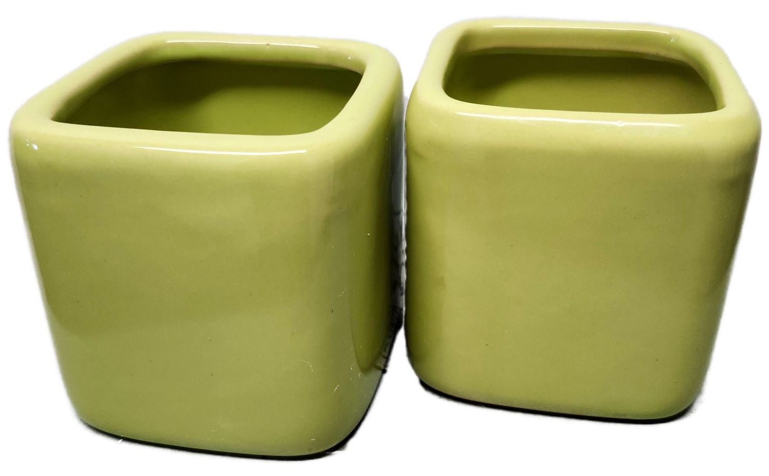 SQUARE CERAMIC POT 3&quot; NO DRAIN - GREEN