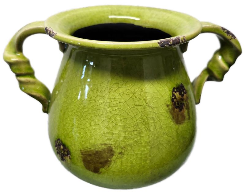 CERAMIC POT 4X8&quot; - CRACKED GREEN