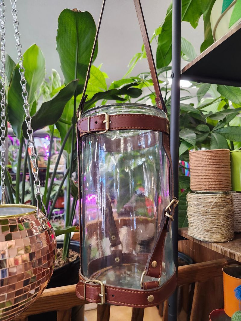 HANGING GLASS POT 5&quot; - BELT STRAPS