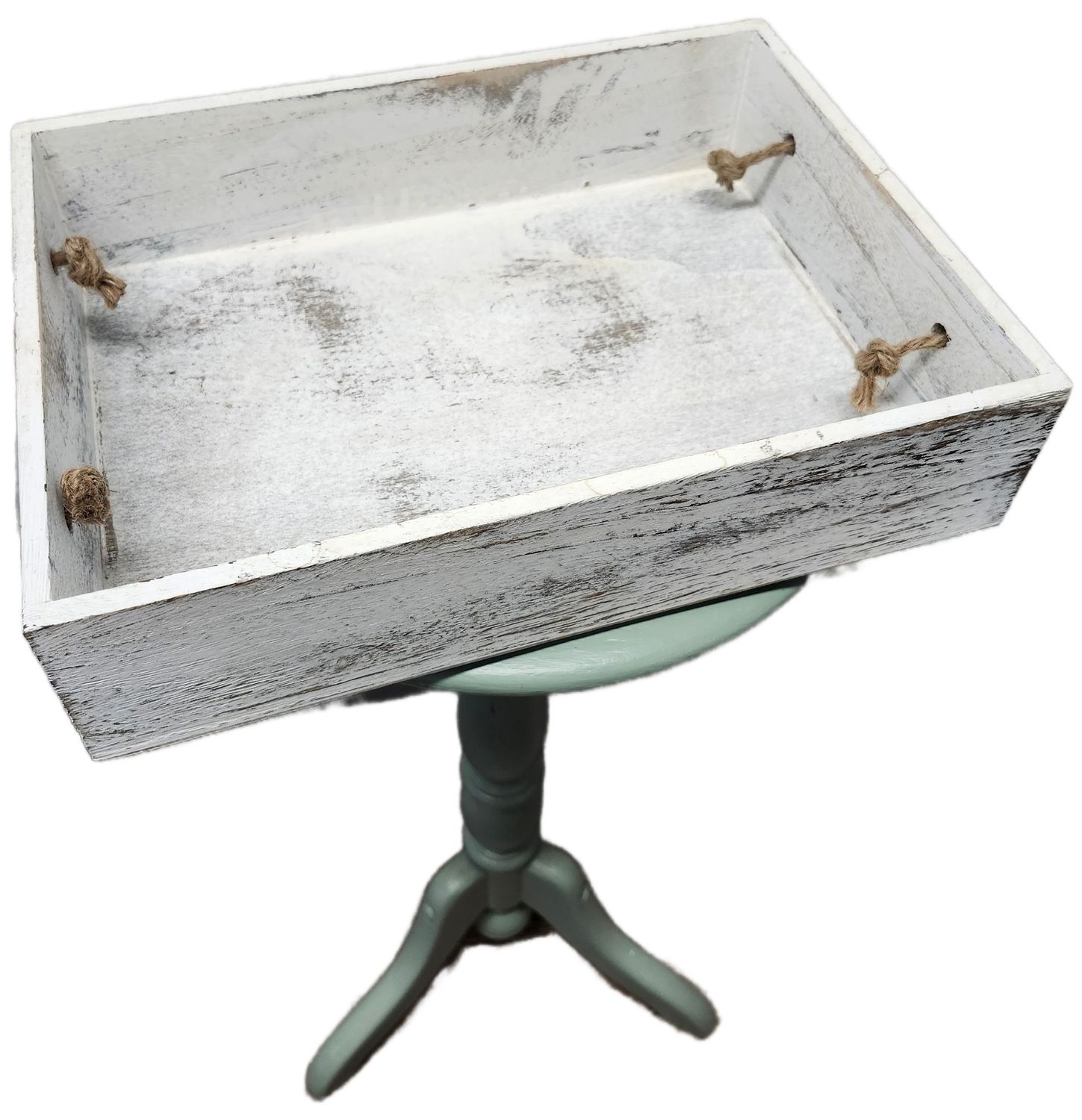 WOOD TRAY 9X13&quot; W/HANDLES - WHITE WASH