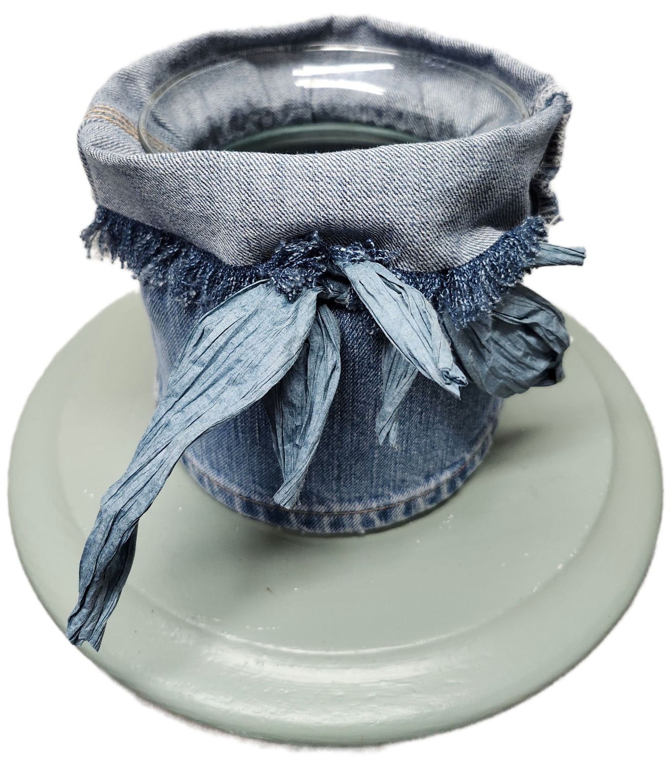 GLASS VASE 6&quot; - BLUE JEAN UPCYCLE