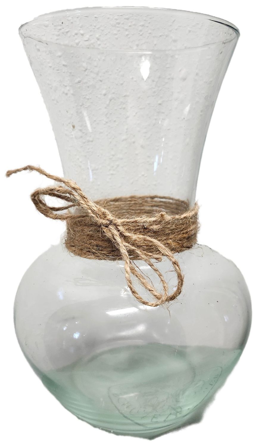 GLASS VASE 10&quot; CLEAR W/TWINE