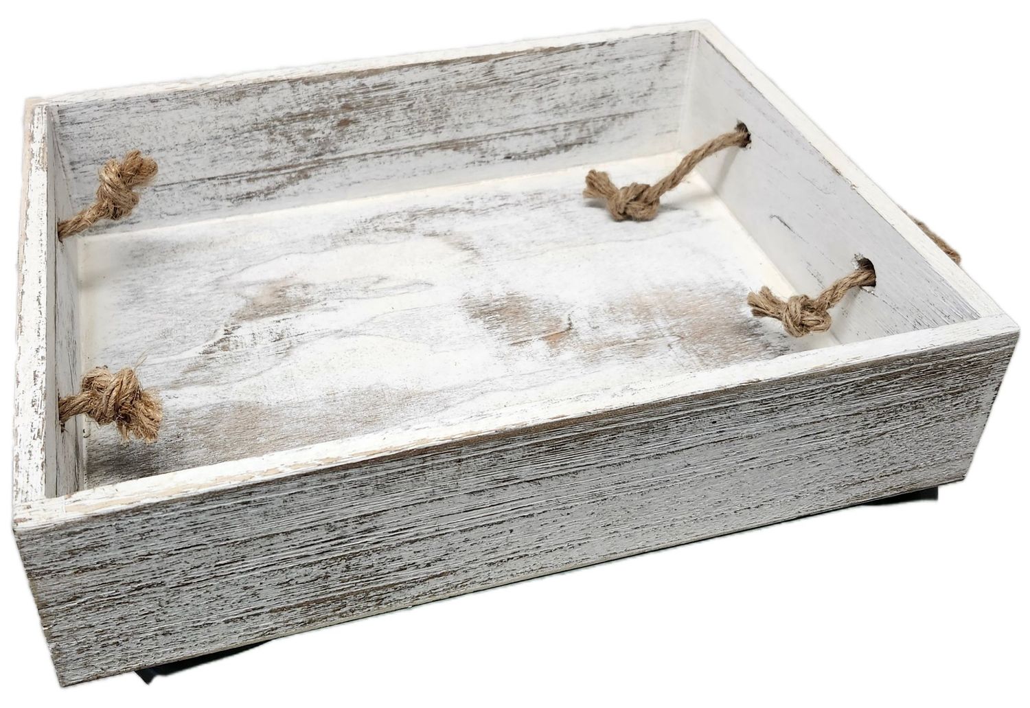 WOOD TRAY 8X11&quot; W/HANDLES - WHITE WASH