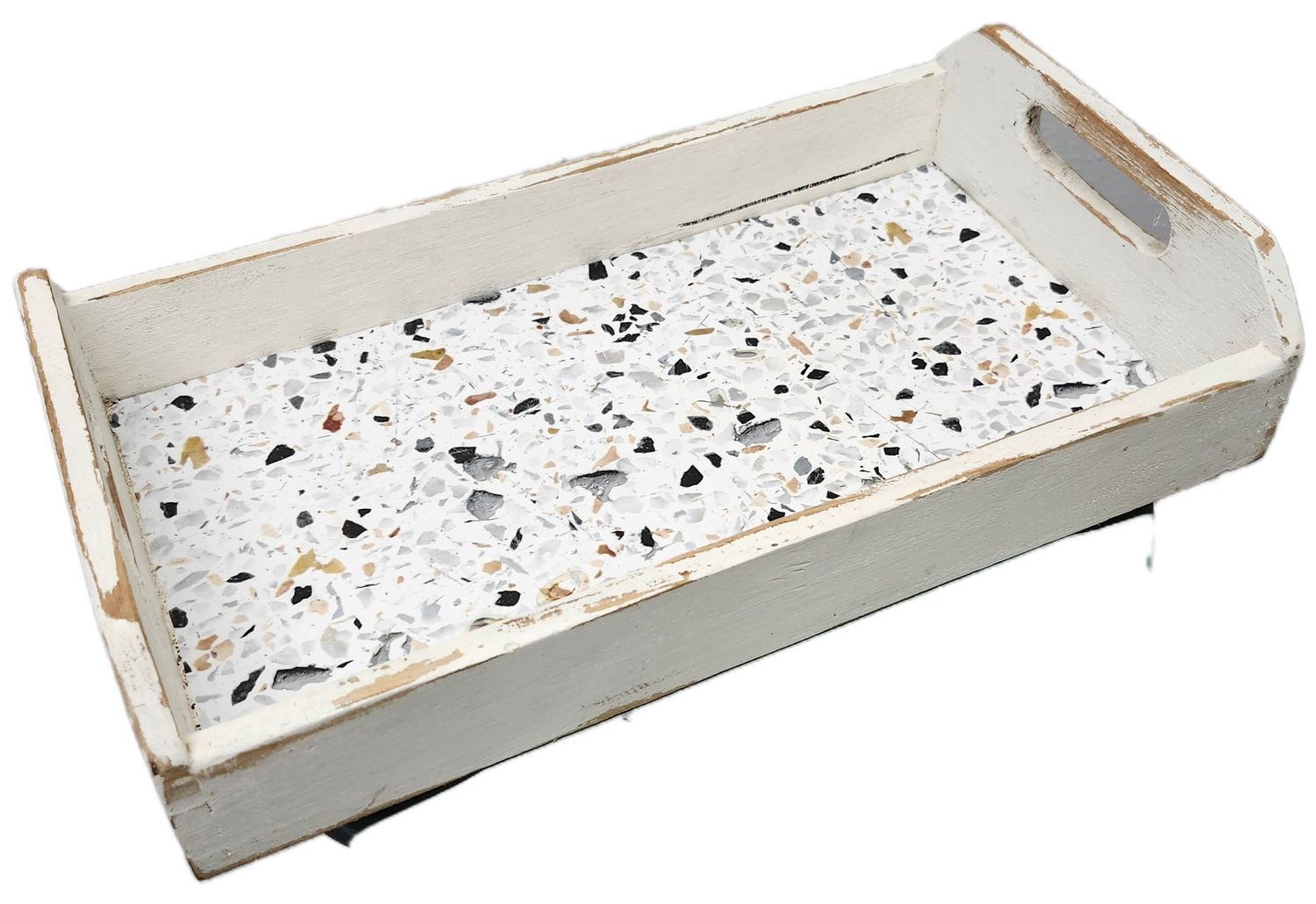 WOOD TRAY 7X13 WHITE/ROCK