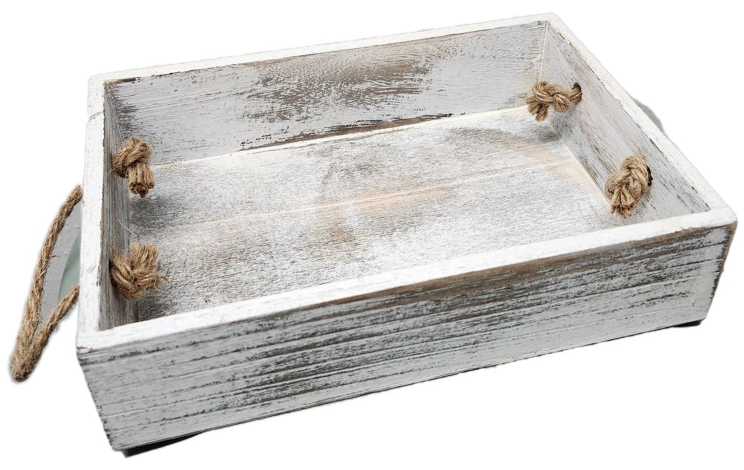 WOOD TRAY 7X9&quot; W/HANDLES - WHITE WASH