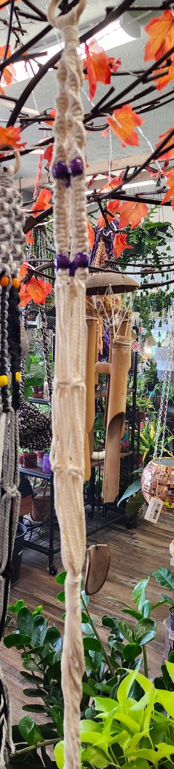 MACRAME PLANT HANGER 39&quot; - CREAM BEADED PURPLE