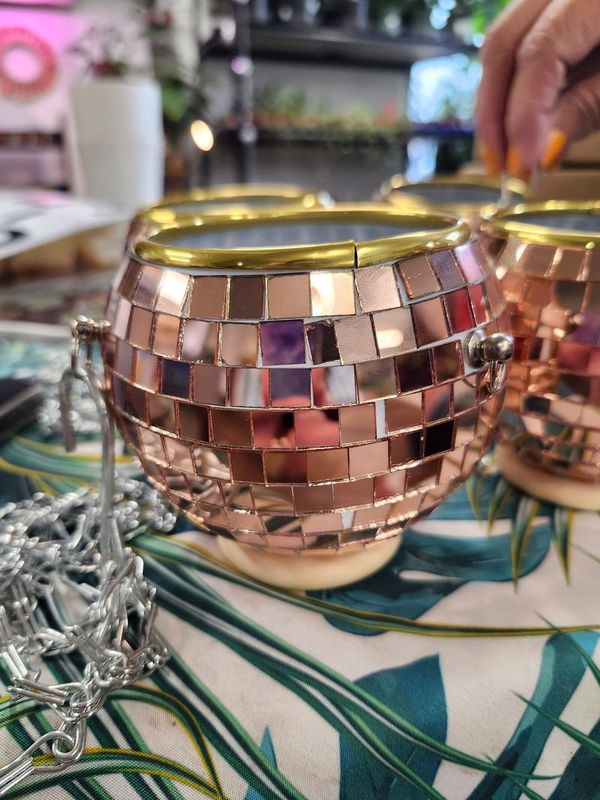 DISCO BALL PLANTER 4&quot; - ROSE GOLD