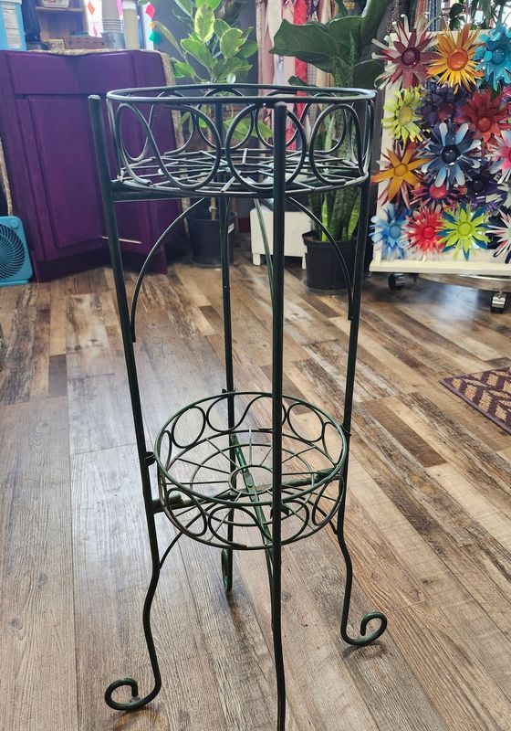 METAL PLANT STAND 28&quot; - GREEN 2 TIER