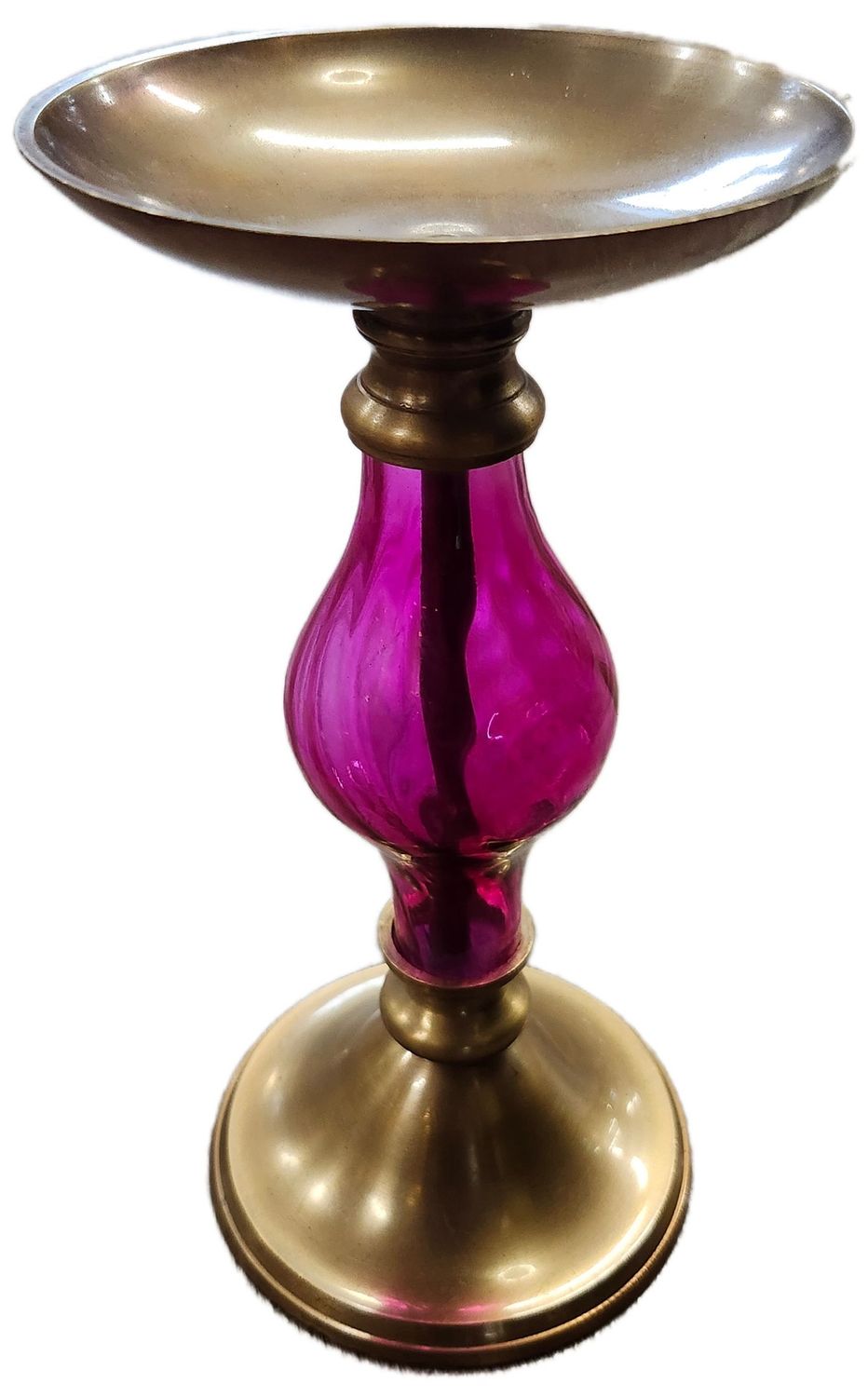 METAL CANDLE HOLDER 9&quot; - PINK GLASS