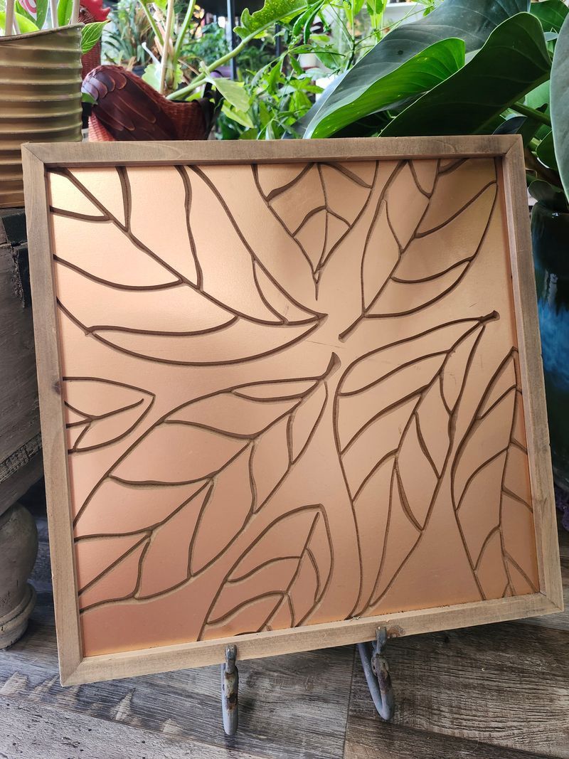 WOOD WALL ART 16&quot; - ROSE GOLD LEAF