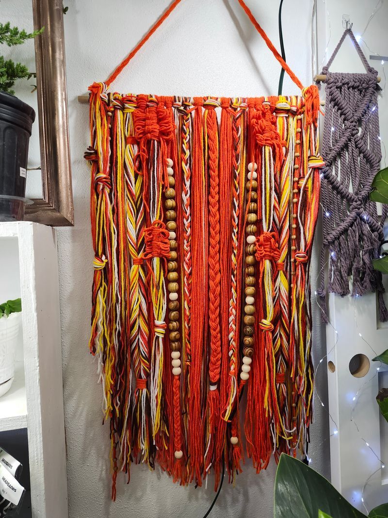 MACRAME WALL ART 55&quot; - VINTAGE ORANGE