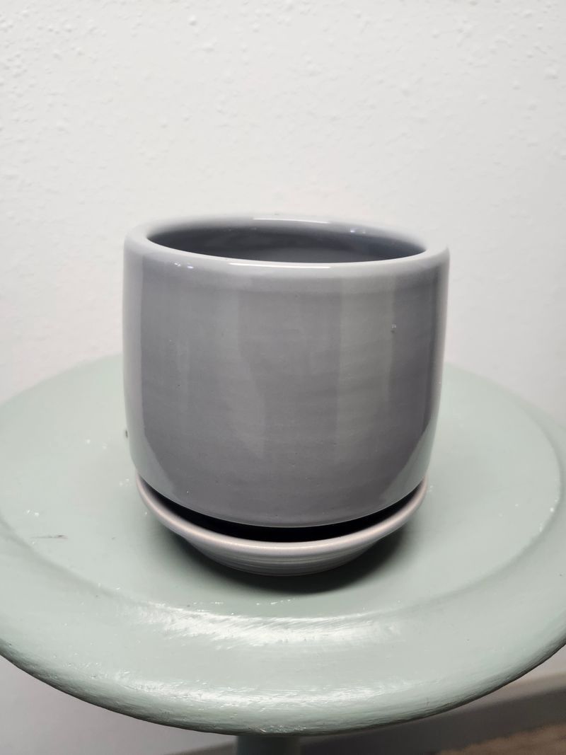 CERAMIC POT W DRAIN 4&quot; - GREY