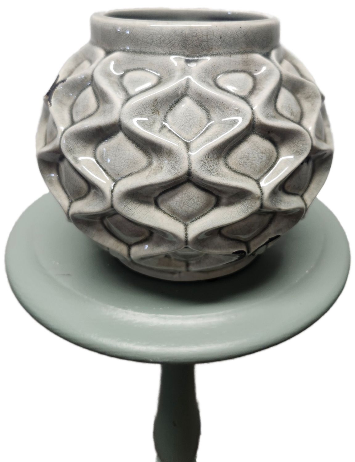CERAMIC POT 7&quot; - GREY SWIRLY HONEYCOMB