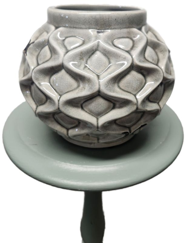 CERAMIC POT 7&quot; - GREY SWIRLY HONEYCOMB