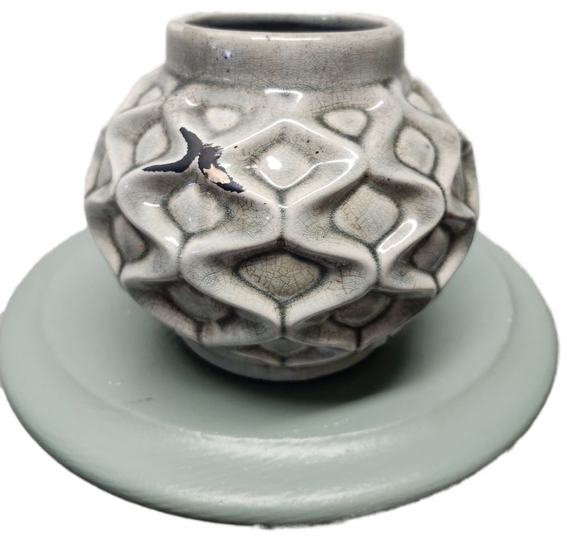 CERAMIC POT 5&quot; - GREY SWIRLY HONEYCOMB