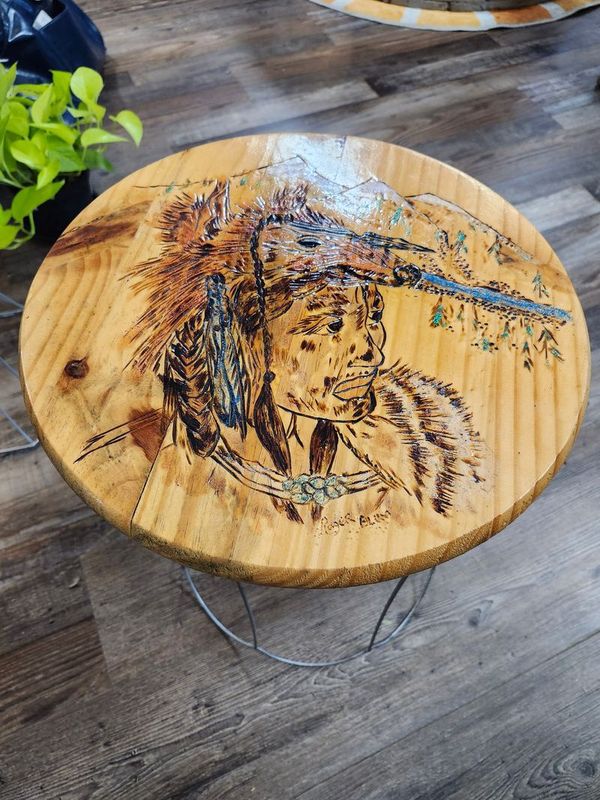 PLANT STOOL 19&quot; - NATIVE WOOD BURN