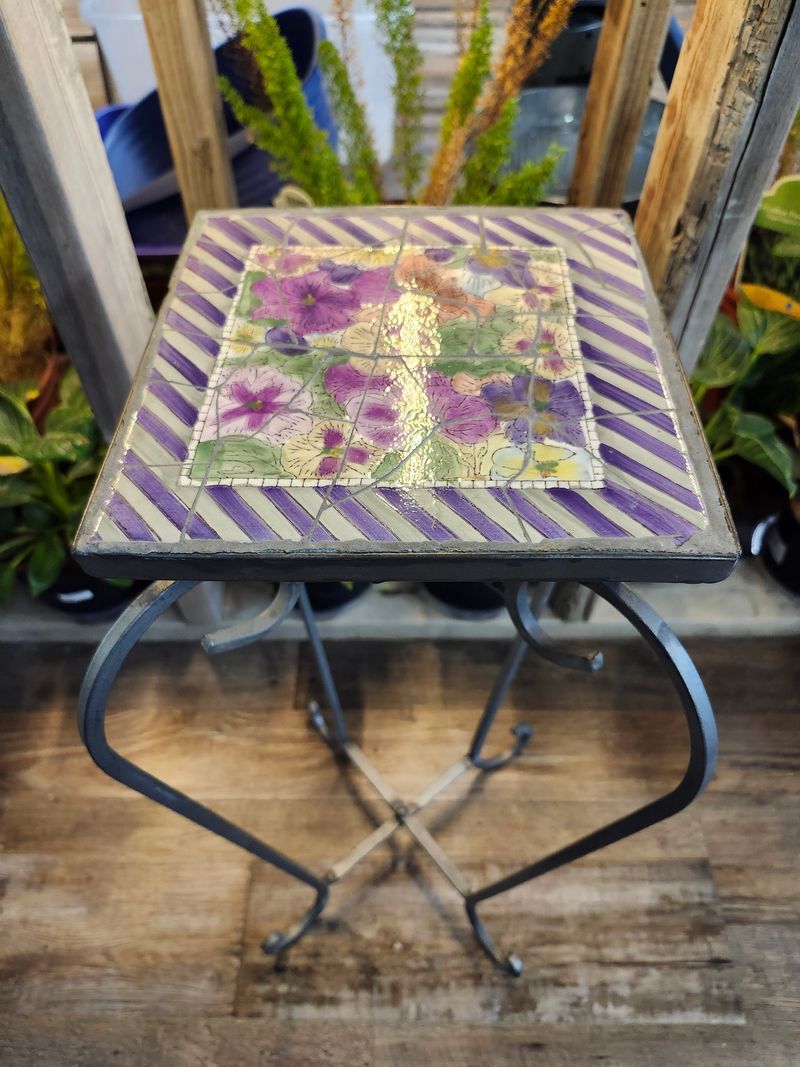 PLANT STAND 28&quot; - PURPLE FLOWER TILE