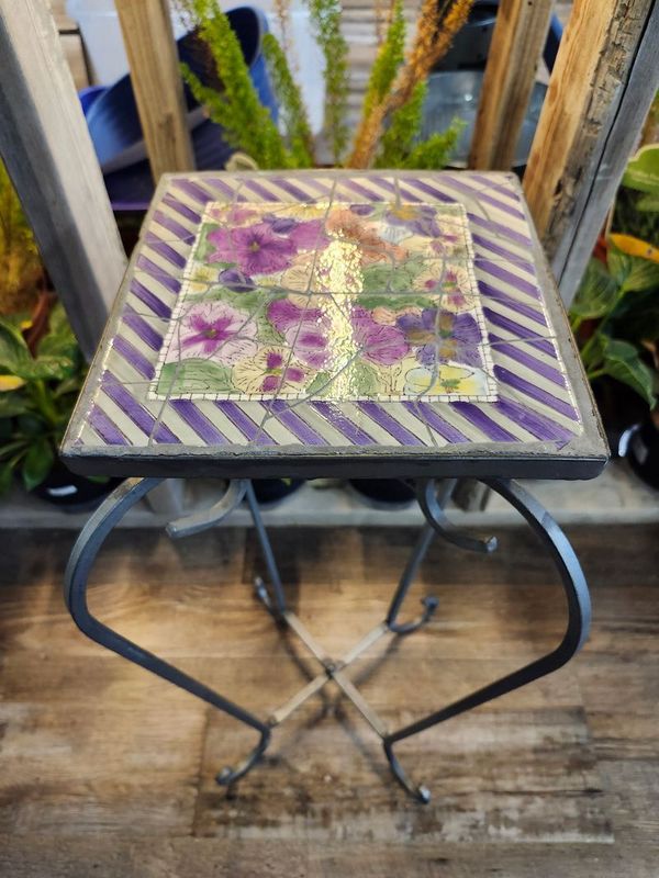 PLANT STAND 28&quot; - PURPLE FLOWER TILE
