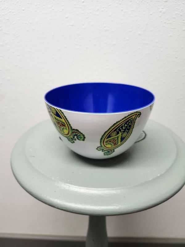 PLASTIC BOWL 6&quot; - BLUE PAISLEY