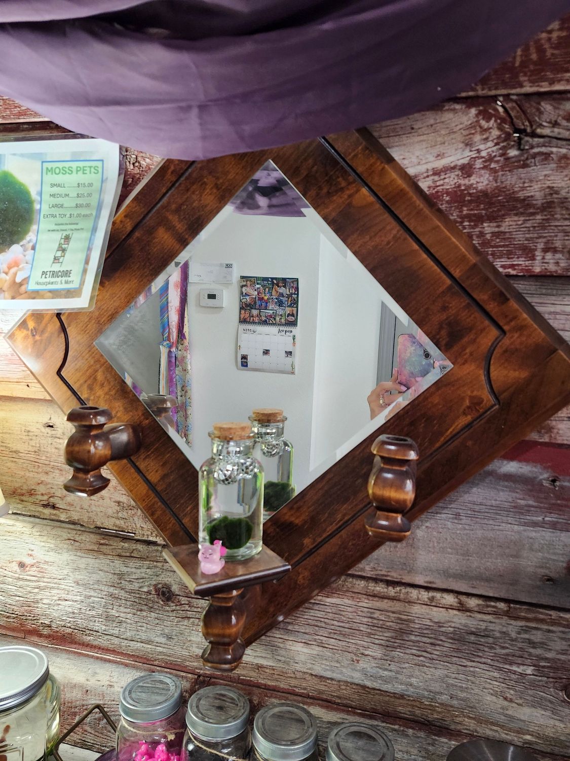 WOOD MIRROR W/CANDLE HOLDERS 20X20&quot;
