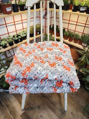 CROCHET LAP BLANKET &quot;GREY/PURPLE/ORANGE&quot;