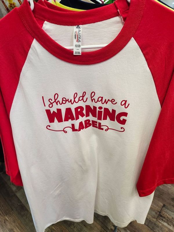 PLANT-TEE &quot;WARNING LABEL&quot; - LARGE RED BASEBALL